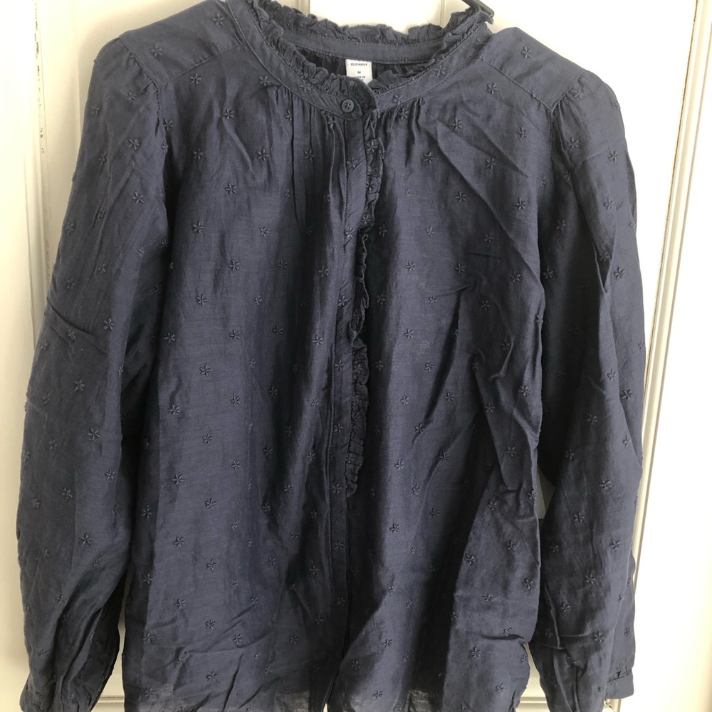 NWT Old Navy: Navy Blue Eyelet Long Sleeve Peasant-Style Blouse
